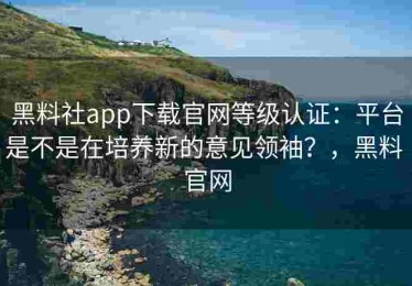 黑料社app下载官网等级认证：平台是不是在培养新的意见领袖？，黑料 官网