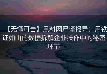 【无懈可击】黑料网严谨报导：用铁证如山的数据拆解企业操作中的秘密环节