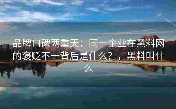品牌口碑两重天：同一企业在黑料网的褒贬不一背后是什么？，黑料叫什么